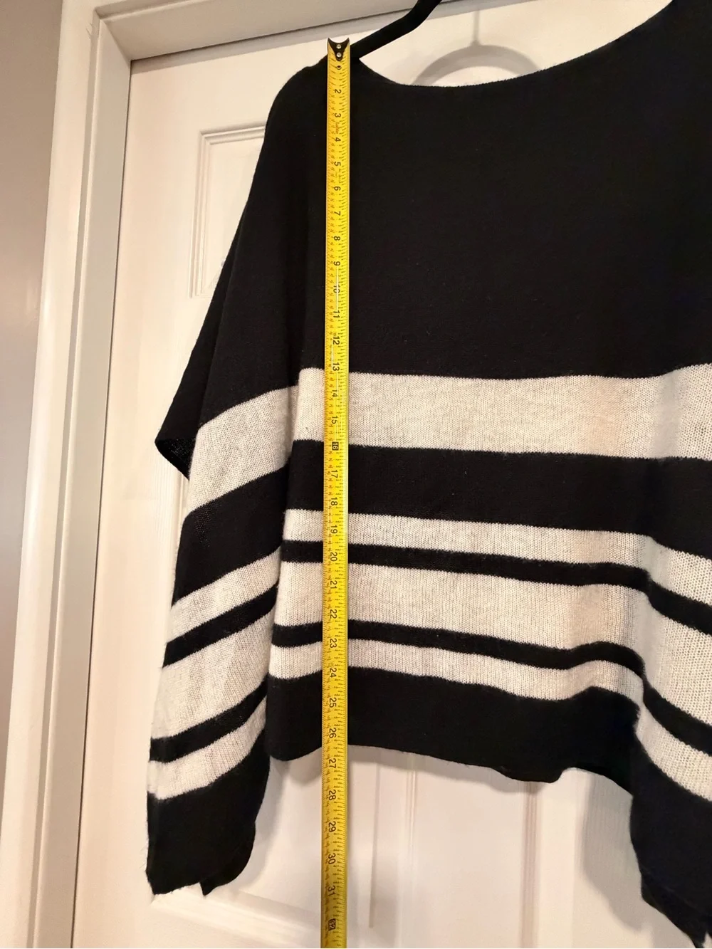 J. Crew Black & White Striped Cashmere & Merino Wool Blend Sweater Poncho #458 - Picture 6 of 13